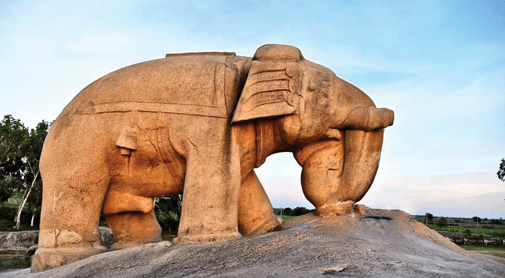 Ancient stone sculpture of an elephant known as Hathi Bhata
